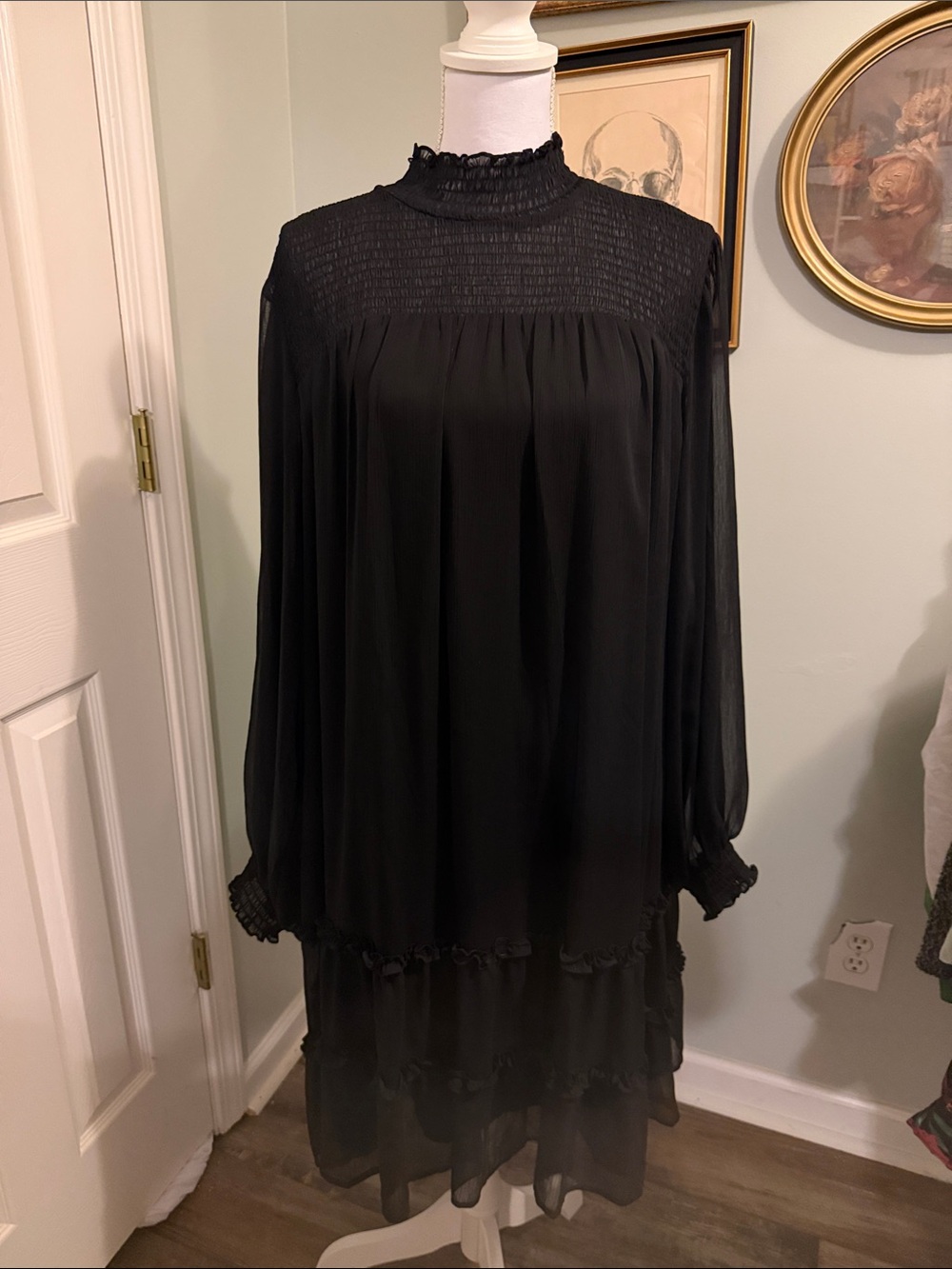 CeCe Black Sheer Long Sleeve Dress